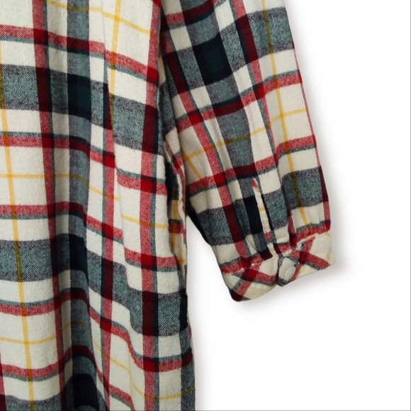 LL Bean 100% Cotton Flannel Nighgown Size Medium Plaid Reg Green Yellow Cream - Picture 5 of 8
